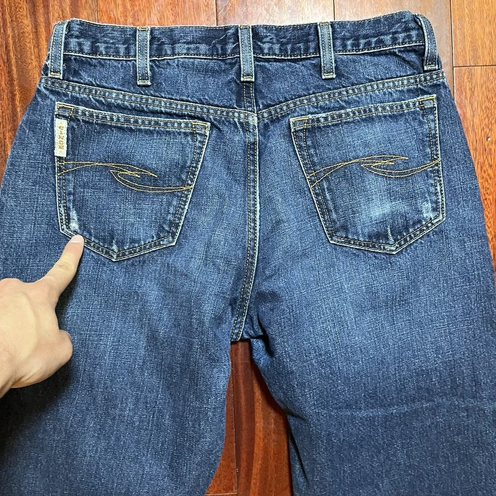 Cinch Jeans Mens 32x31 (Tag 32x32) Dark Wash Blue Bootcut Western Distressed *